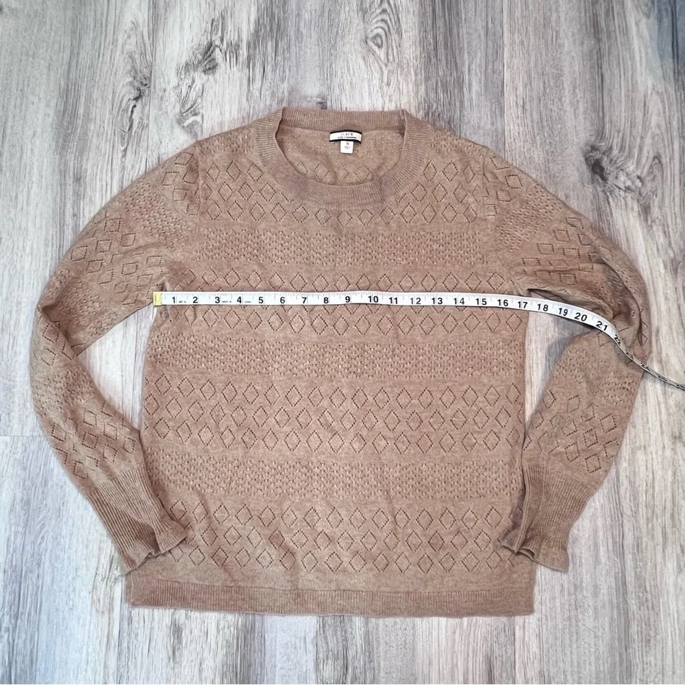 J.Crew Tan 100 % Cashmere Crewneck Sweater in Fine Gauge‎ Pointelle Stich Size S